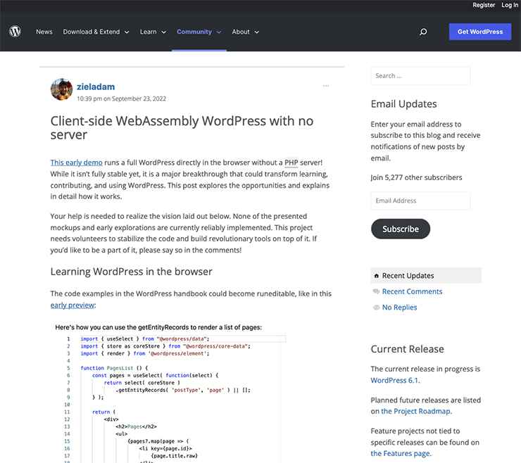 WordPressをWebブラウザで実行する「Client-side WebAssembly WordPress」